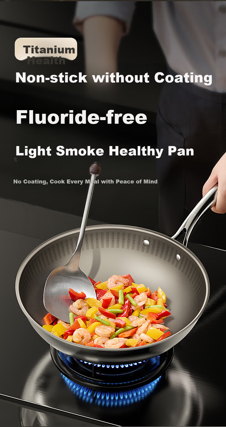 JD Original Titanium Woven Pure Titanium Wok Pro, Household Non-Coated Stir-Fry Flat Bottom Pan, Compatible with Induction And Gas Stoves, 32cm 4