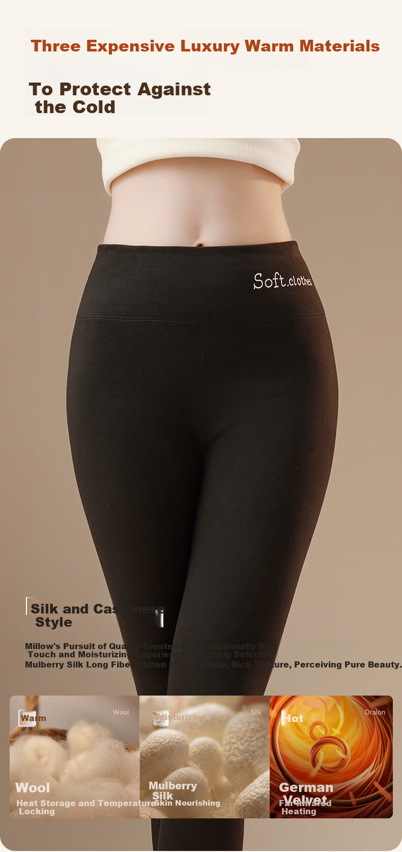 MiiOW Cashmere Silk Thermal Warm Palace Abdomen Shaping High-Waist Hip-Lifting Antibacterial Deodorizing Women's Thermal Pants 3