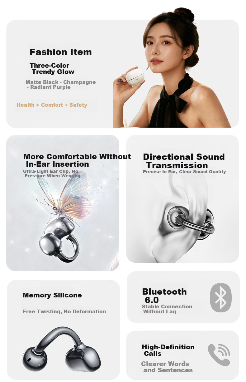 Aigo True Wireless Bluetooth 6.0 Open-Ear Clip-On Bone Conduction Sports Running Headphones for Kids CJ179 Rice Color 1