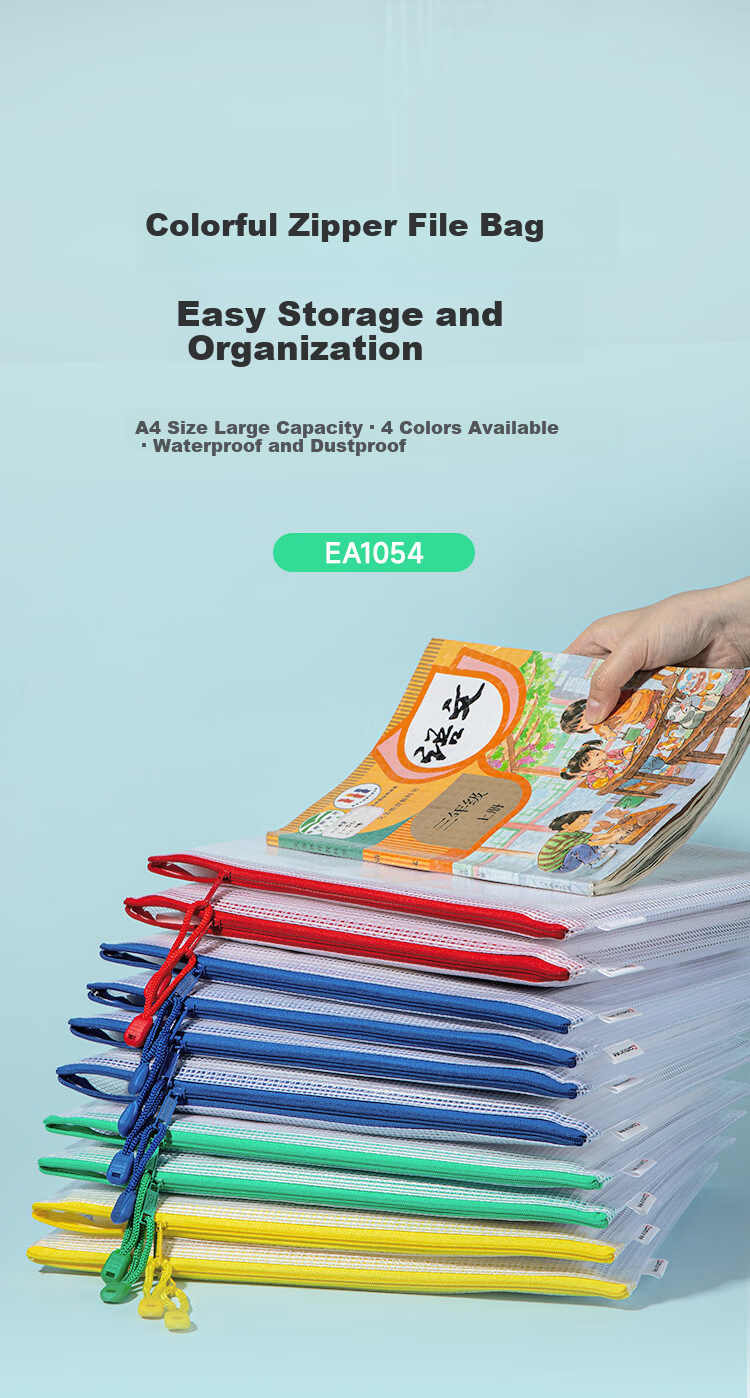 COMIX 10 A4 Thick Transparent Zipper File Folders for Elementary School Subject Classification, Exam Paper Storage, Middle And High School Supplies, Homework Organizer, Exam Bag with Mesh EA5020-10 1
