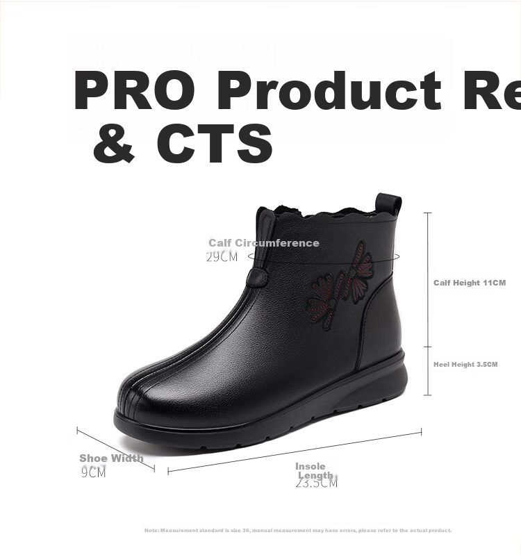 Red Dragonfly Women's Winter Fleece-Lined Leather Ankle Boots Lightweight Soft Sole Fashionable Warm Cotton Shoes WTC457421C Black Size 37 7