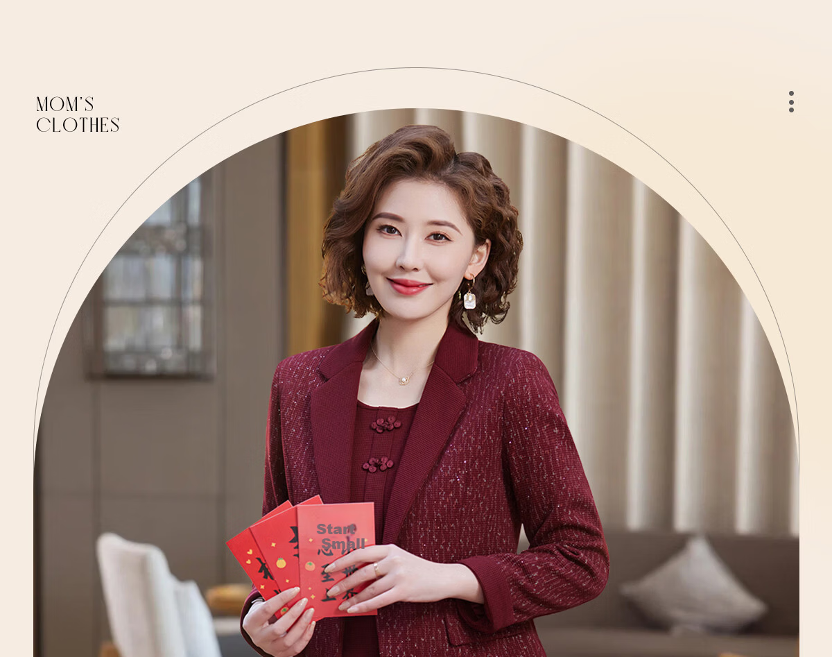 Yuzhaolin Middle-aged and Elderly Women's New Year Red Mom Dress Set Elegant Lady Formal Outfit Y51K109 1