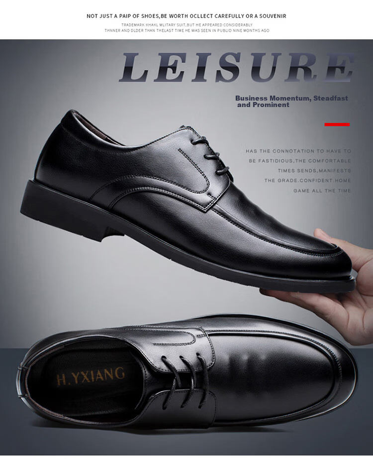 Hengyuanxiang Men's Leather Shoes Business Casual Lace-up New Formal Derby Work Wedding Shoes J37929 Black 38 3