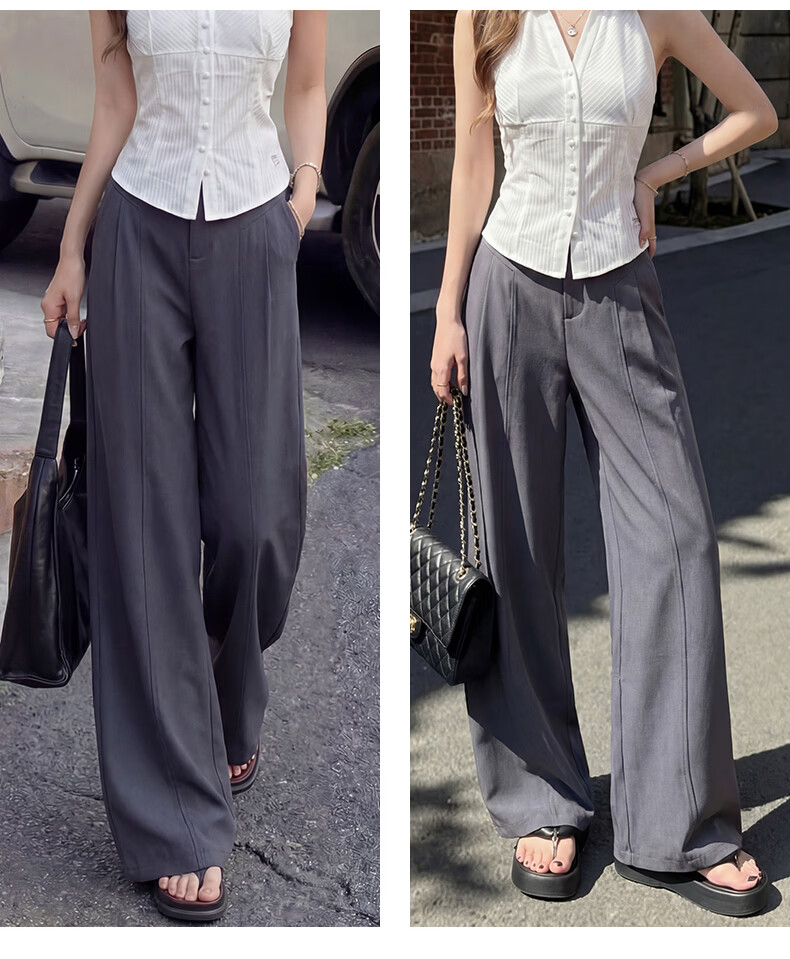 Langsha Women's Linen Wide-Leg Pants 2026 Summer Thin High-Waist Cool Ice Silk Casual Straight-Leg Suit Trousers 28