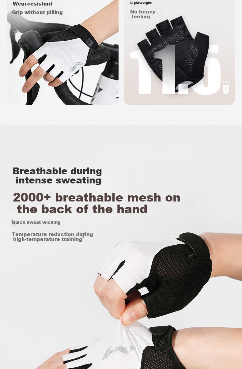 LI-NING Cycling Gloves Half Finger Summer Outdoor Mountain Bike Gloves Men Women Short Finger Fitness Gear 3
