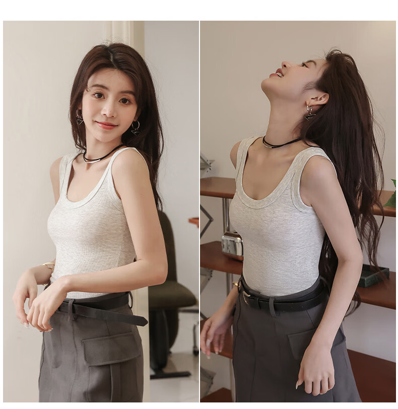 Langsha Youkesi Women's Summer Ice Silk Slim Fit Camisole with Chest Pad, Thin Mulberry Silk Tank Top, Innerwear or Outerwear, Beautiful Back Design 25