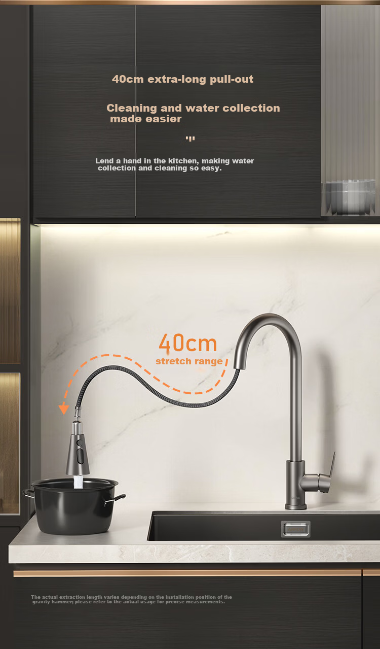 ARROW Kitchen Faucet Gunmetal Gray Dual Control Pull-Out Stainless Steel Sink Faucet 13