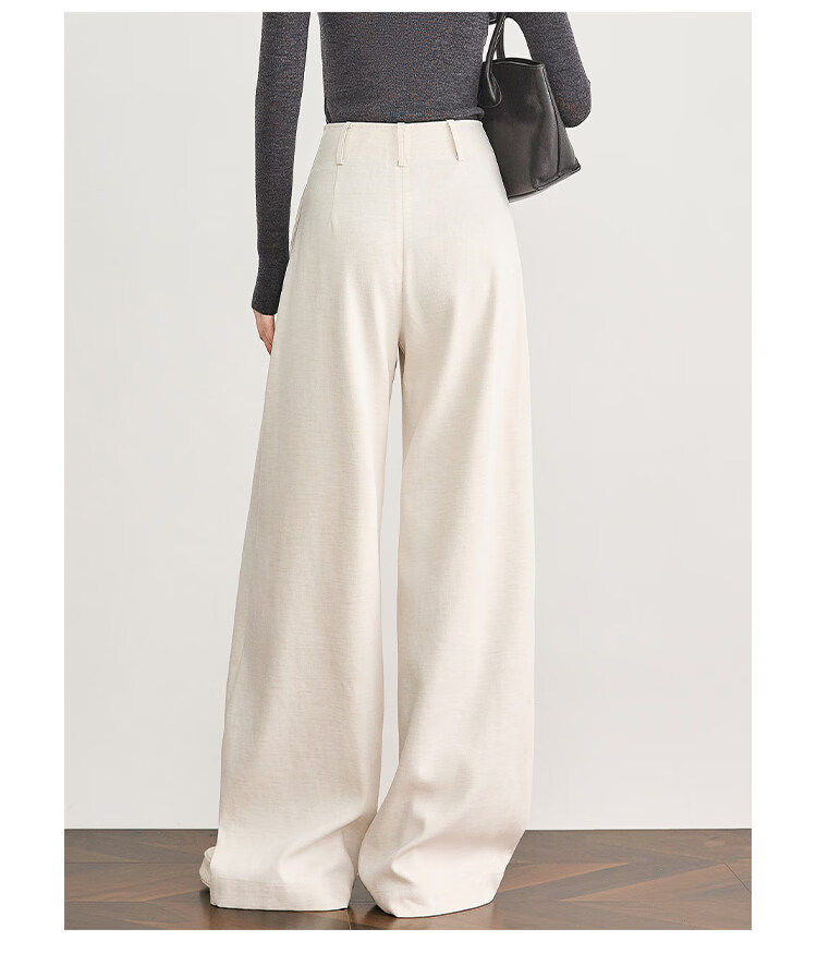 FAESSLIN Urban Old Money Style White Linen Summer Slim Wide-Leg Casual Pants for Women 34