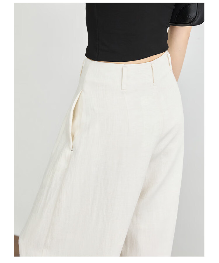 FAESSLIN Urban Old Money Style White Linen Summer Slim Wide-Leg Casual Pants for Women 21