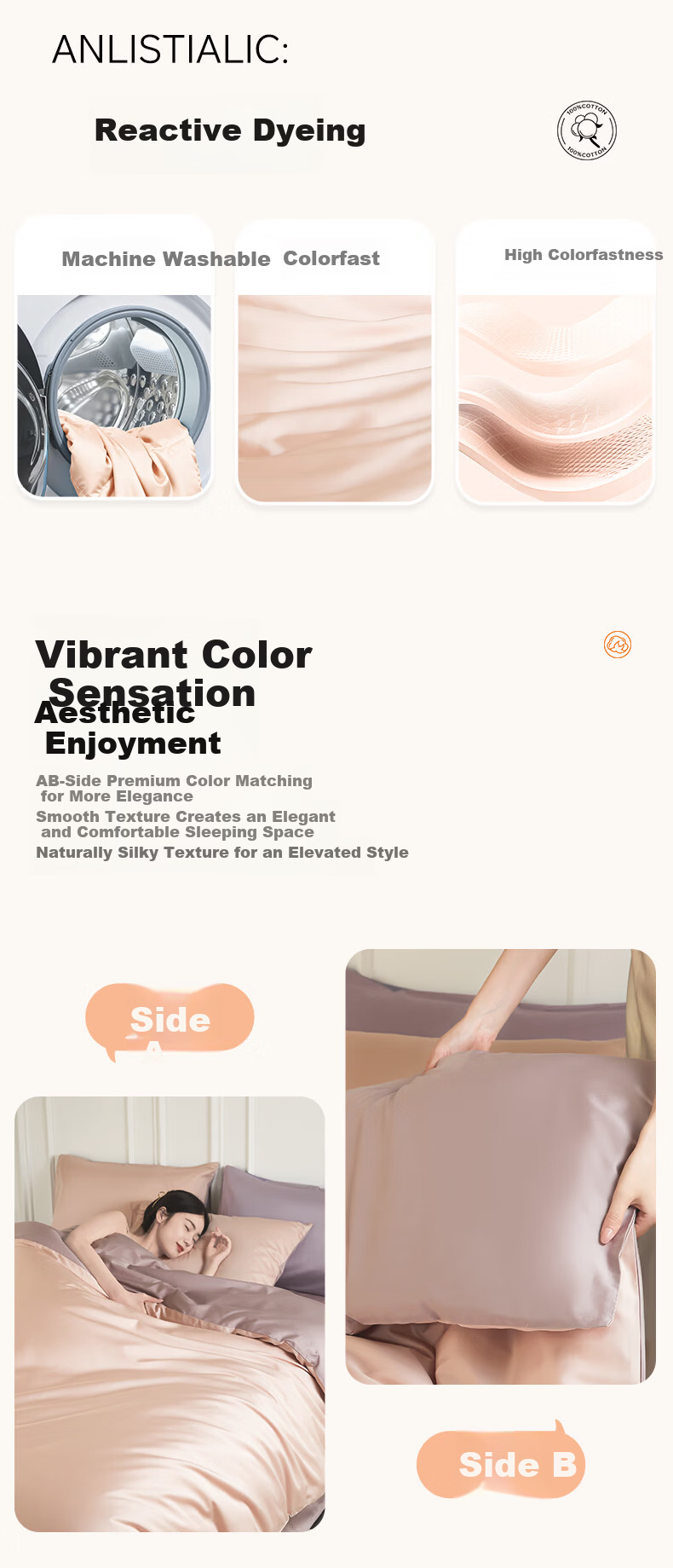 MUJI Bedding 100% Cotton A-Class 60-Count Four-Piece Sheet Set Elegant Purple with Sheep Stationery 1.8/2.0m Bed 2.0*2.4m Duvet Cover 9