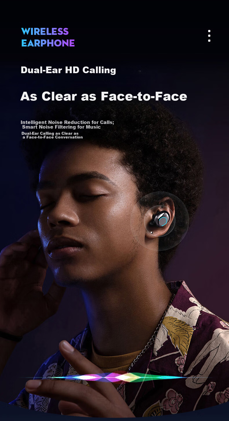 Bkayp Bluetooth Wireless In-Ear Earphones Long Battery Life Noise Cancelling High-Quality Sound Compatible with Apple iPhone 17 Huawei Oppo Honor Vivo Music Sports Gaming Emergency Charging 7