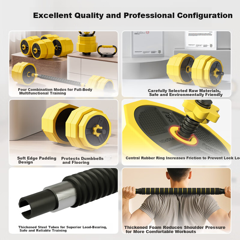 PROIRON Adjustable Dumbbell Kettlebell Barbell Fitness Equipment for Men and Women 20KG Lemon Yellow