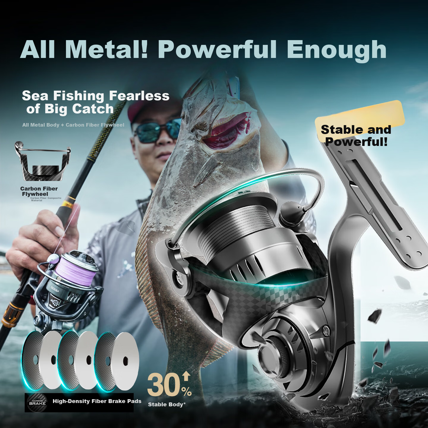 HISTAR M9 Full Metal Saltwater Spinning Reel Lure Fishing Reel Long Cast 6000 Series