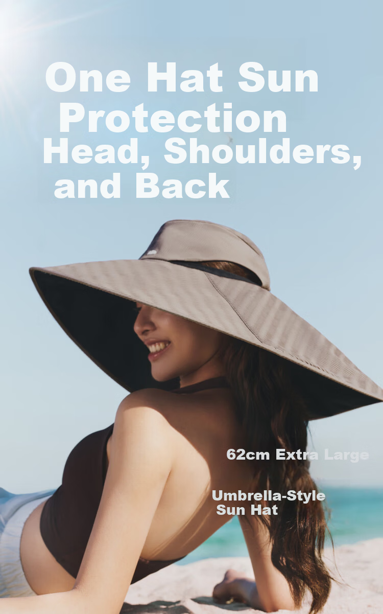 Beneunder Women's Extra Large Brim Black Coated Sun Protection Umbrella Hat Shoulder Cover UV Protection Compact Storage Matte Black 1