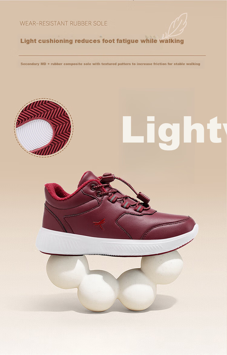 Red Dragonfly Women's Walking Shoes Autumn Winter Fleece Lightweight Breathable Casual Cotton Shoes EXC451011 Wine Red Size 35 8