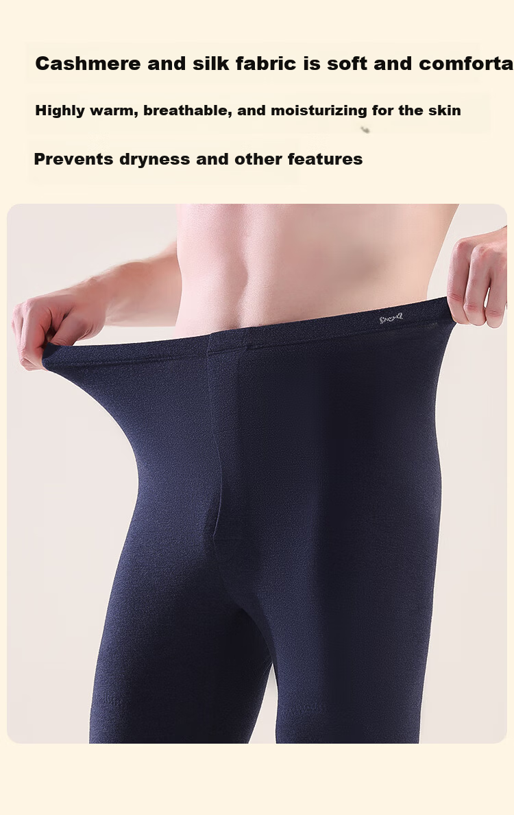 MiiOW Men's Thermal Pants with Cashmere and Silk, Thickened Autumn and Winter Base Layer Wool Pants, Black XL 5