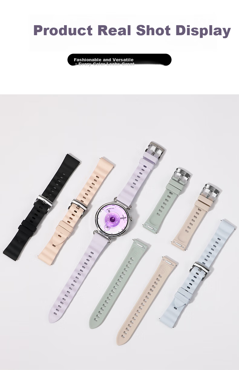 Weiqiantu Huawei Watch GT6 Wide Ripple Silicone Strap Original Series GT6 Wide Ripple Silicone Strap 18mm New Flowing Purple (Press Type) 8