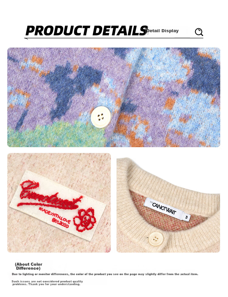 CANOTWAIT Crayon Pattern Jacquard Early Spring Sweater Cardigan Unisex Autumn Winter New Trendy Jacket Purple XXS 21