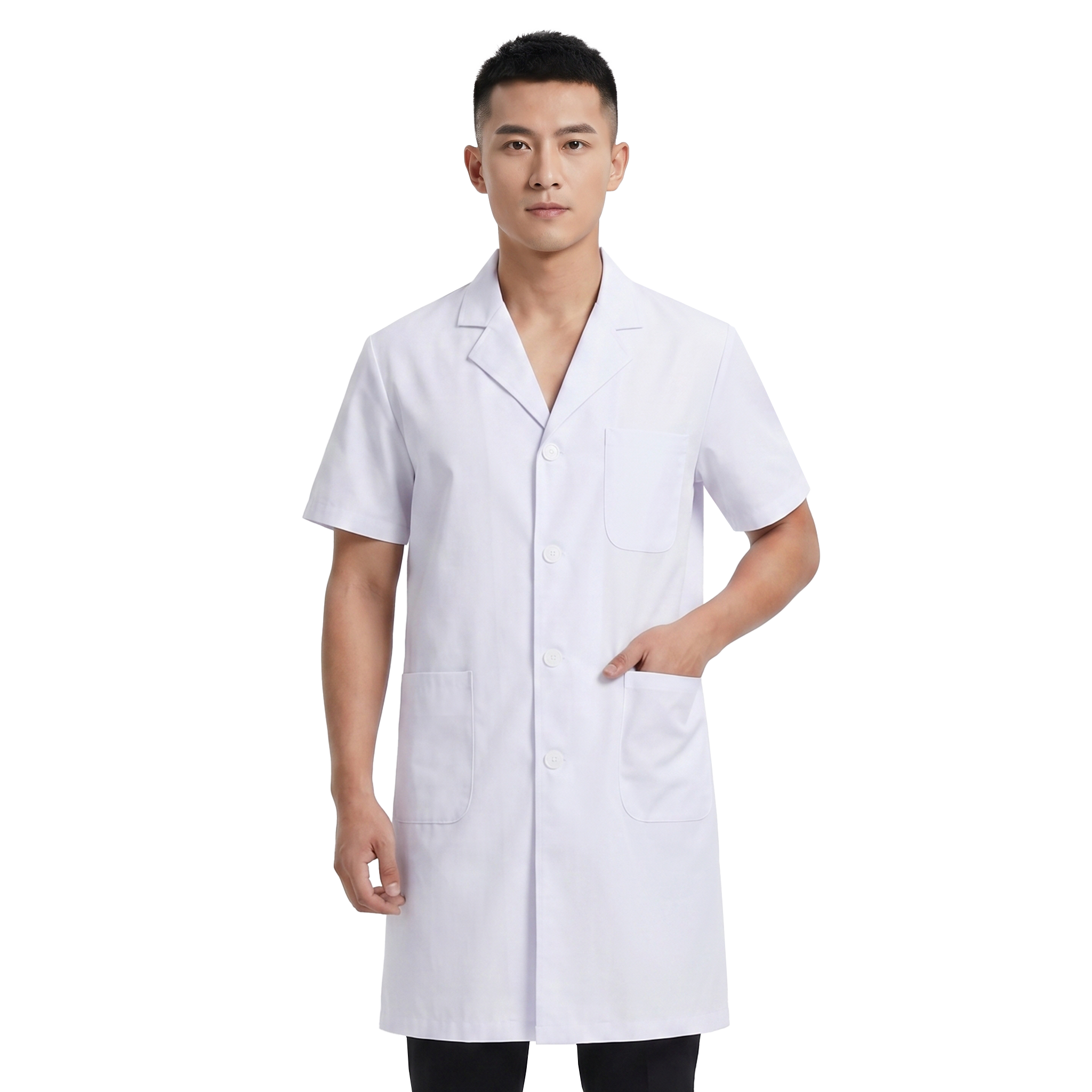 SHENGLI White Short-Sleeve Lab Coat Work Uniform for Chemistry Students, Laboratory And Hospital Use, Men's Style BC405W Size 3XL