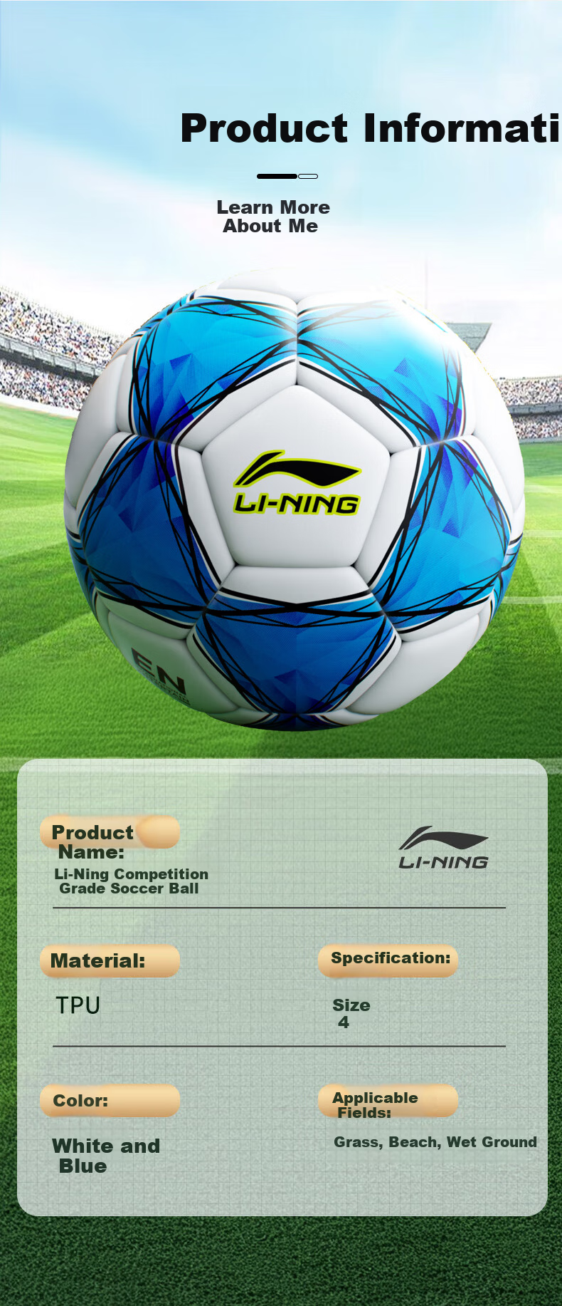 Li-Ning Football Size 4 for Children, Primary and Middle School Students, Ages 3-12, Standard Match and Training Youth Soccer Ball 8