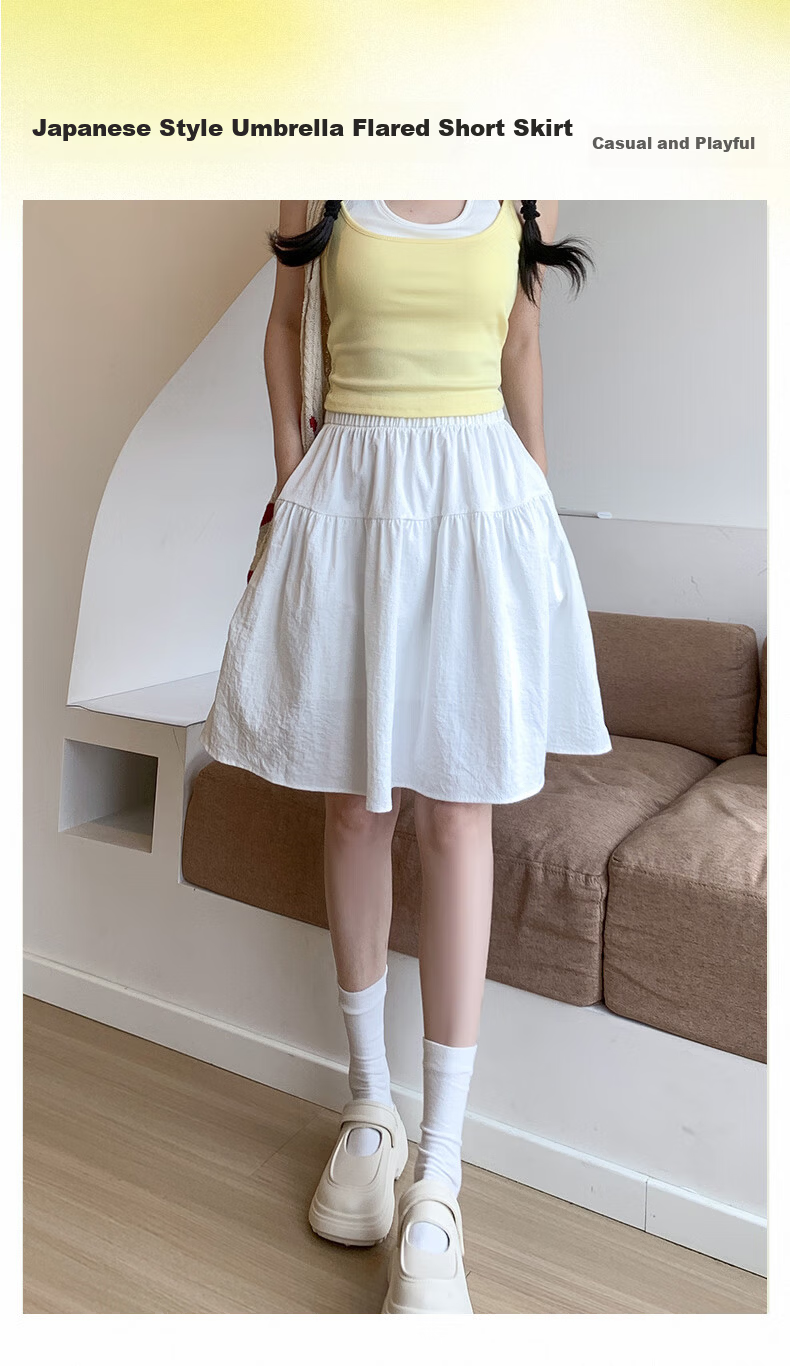 Langsha Cotton-Like Five-Point Short Skirt for Women Summer New Japanese Casual Elastic Waist A-Line Sports Umbrella Skirt 1