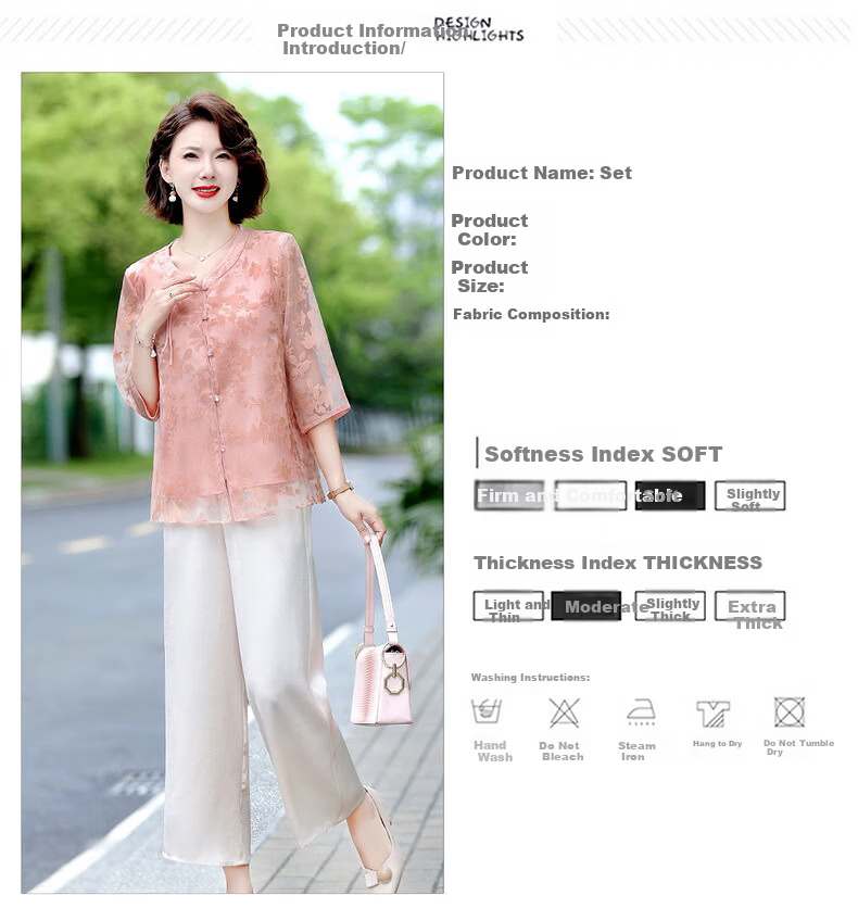 Hodo Middle-aged Elegant Mom Summer Chiffon Shirt Middle-aged and Elderly Women's Summer Cool Short Sleeve Two-piece Set Top 8