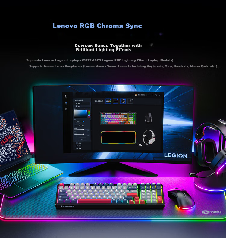 Lenovo GK10 Mechanical Keyboard with Full Hot-Swappable Keys, 20 Backlight Effects, Gaming And Office Computer Keyboard, Aurora Series Three-Mode Version 80-Key Layout, Snow Blue RGB Brown Switch 5