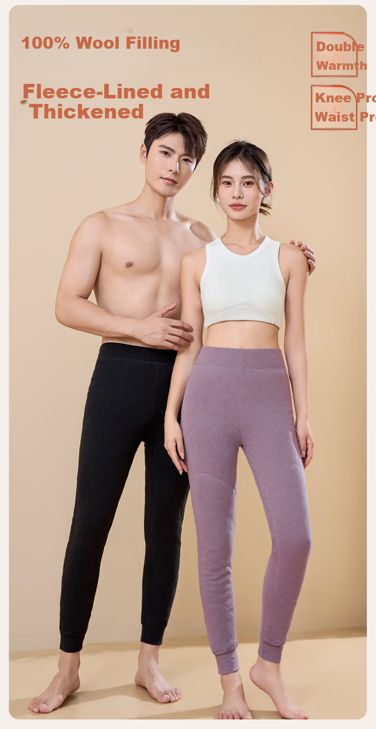 Ordifen 100% Wool Thermal Pants Women Winter Fleece Lined Thickened Knee and Waist Protection Cold Resistant Long Johns Purple XL 2