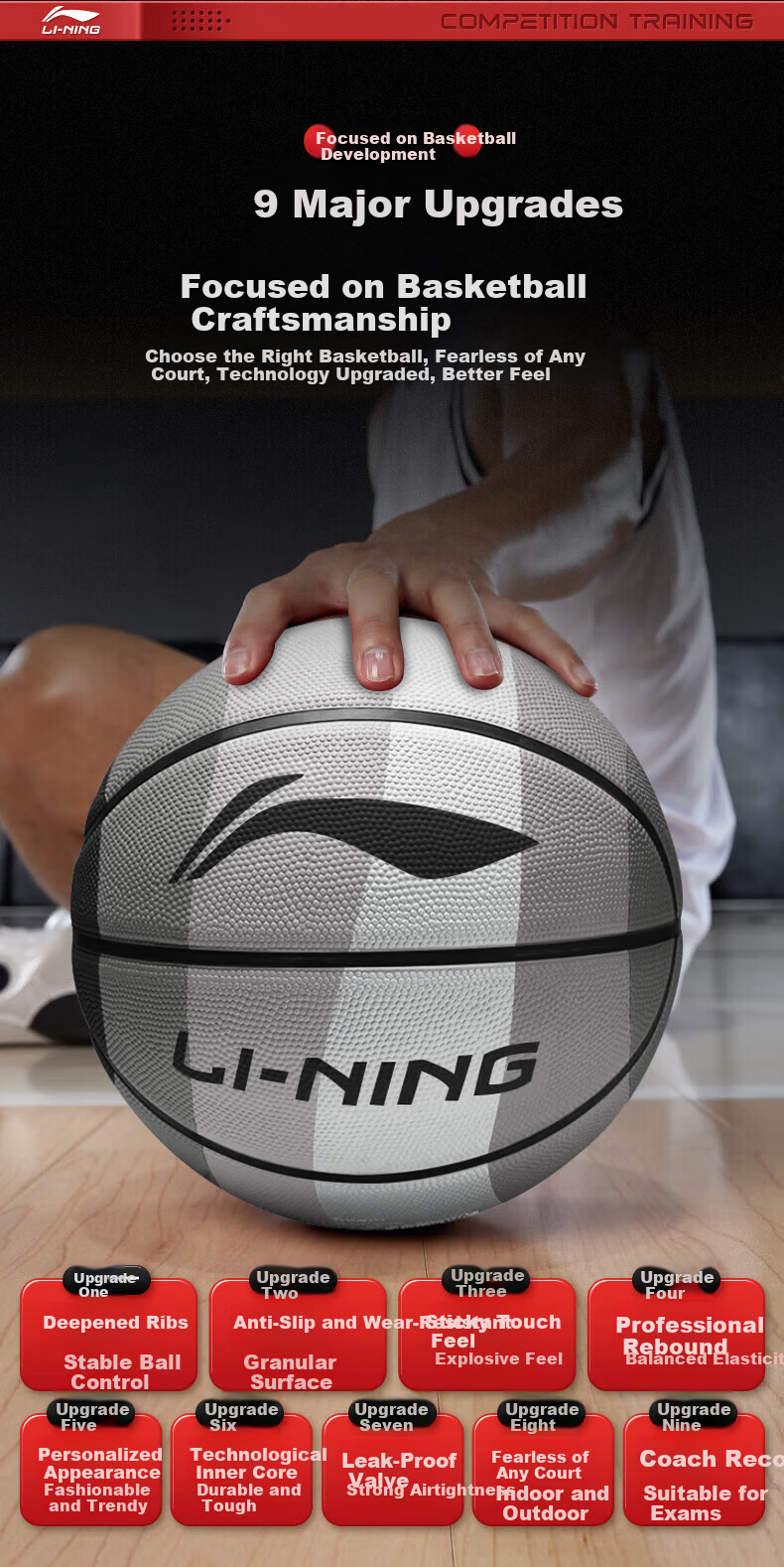 LI-NING Basketball Size 7 Adult Indoor Outdoor Non-Slip Wear-Resistant Outdoor Cement Court Youth Children Standard Size 7 Ball 7