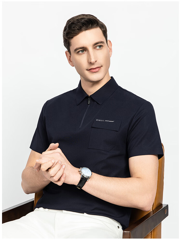 Edenbo Men's Short Sleeve Polo Shirt Spring Summer Four-Way Stretch Quick-Dry Stylish Top Navy Blue 185/100A (3XL) 10