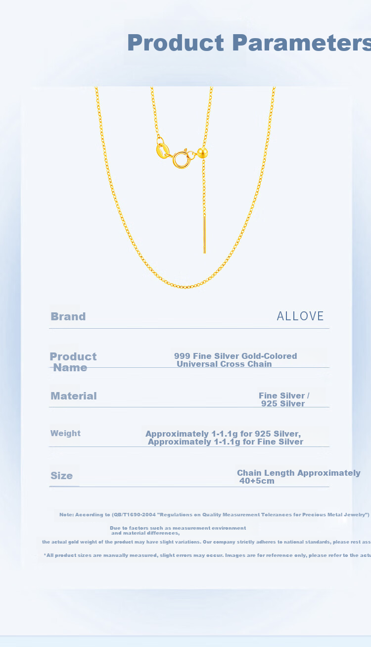 ALLOVE Sterling Silver Necklace for Women, Cross Simple Chain, Versatile Chain with Clasp, Gold-Colored without Pendant, Collarbone Chain, Replacement Chain, Bare Jewelry 6