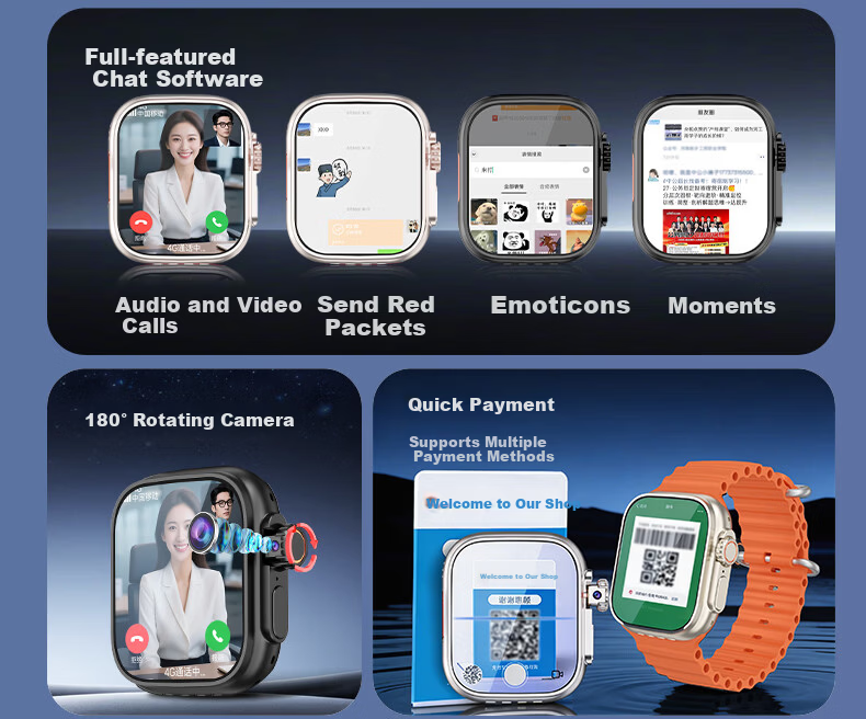 Fanmu Huaqiangbei B31 Ultra Premium Cellular Smartwatch 4G SIM Card Full Network MP3/MP4 APP Download Student Camera Gold 6