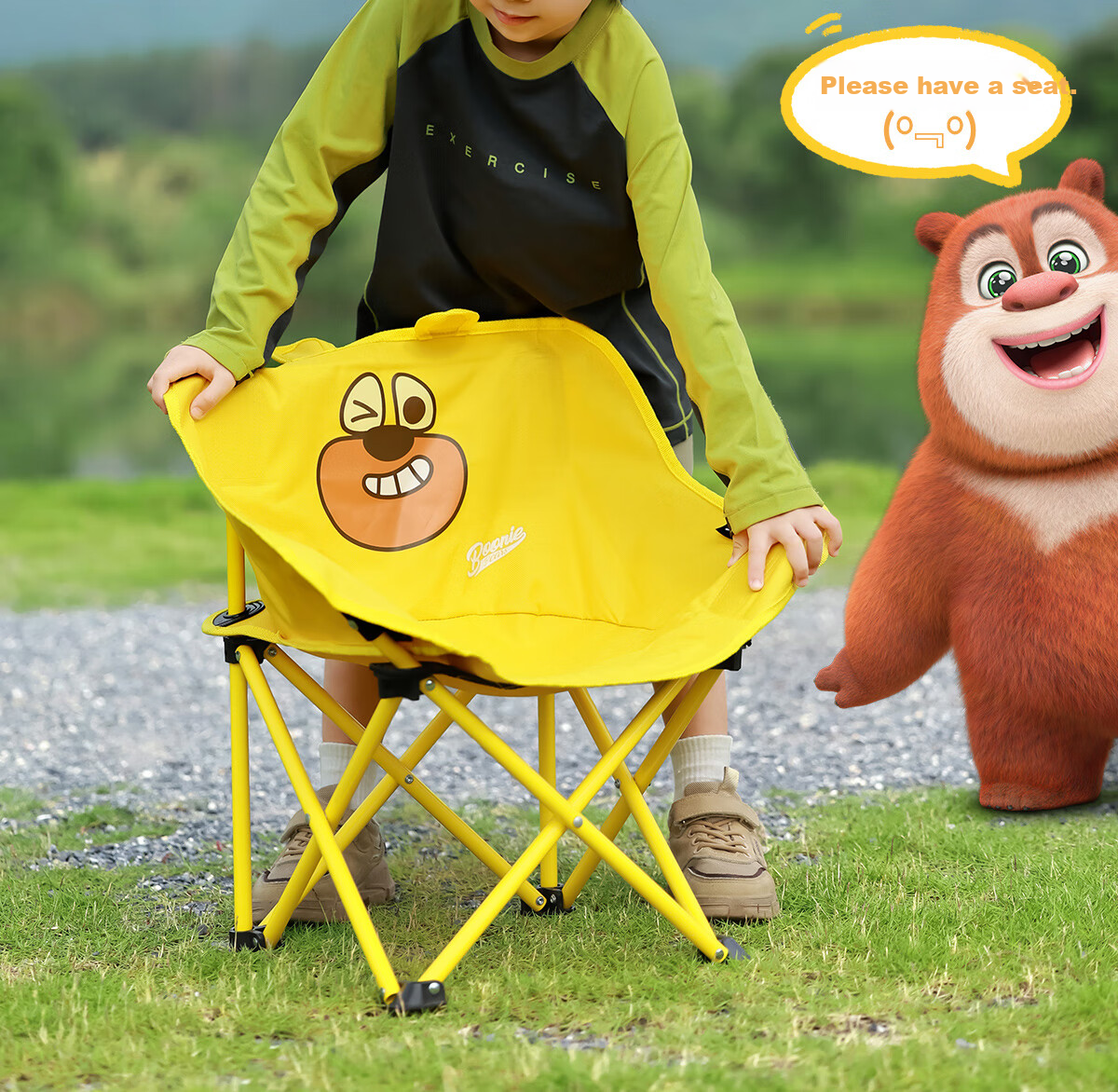 CAMEL [Camel × Boonie Bears] Outdoor Camping Folding Chair Children's Moon Chair Portable Folding Stool Oatmeal Sand 13