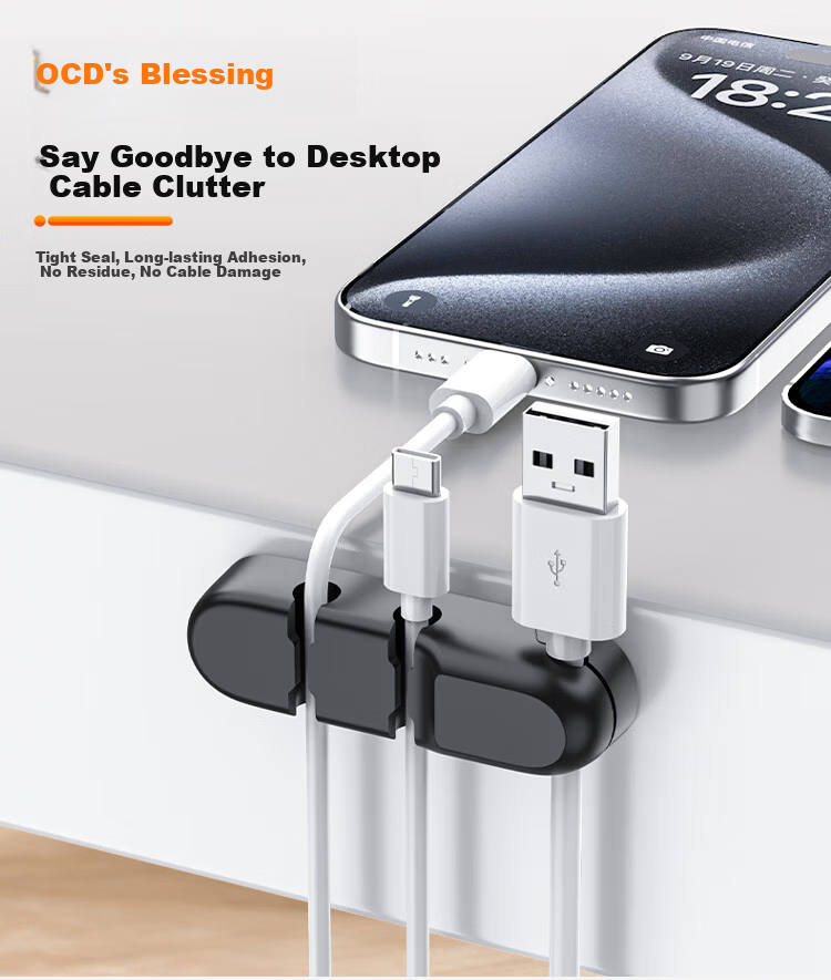 Superior Cable Organizer Desktop Hub Storage Management Power Data Cable Clip Wire Winder 3-Port 2-Pack OT1110ABK-3 1