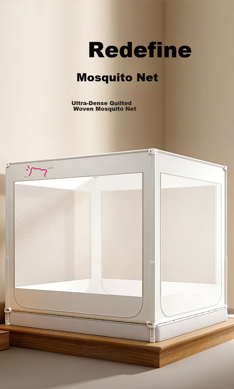 MUJI Anti-Fall Mosquito Net Class A Canopy with Bottom Skirt and Fence for Baby and Children, Home Use Three-Door 1.8x2m Bed Coconut White 4