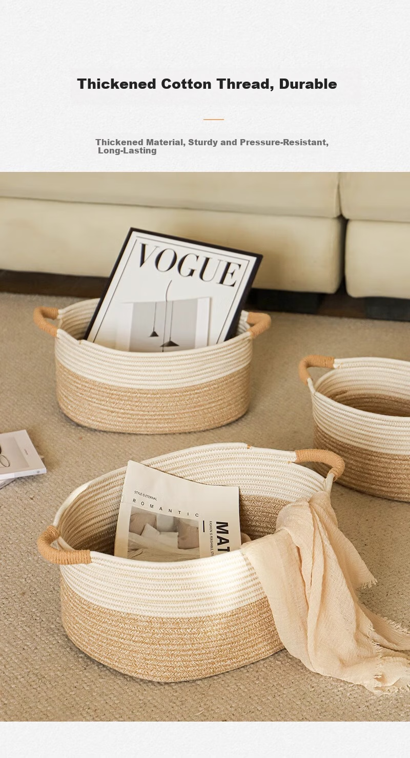 Yuanben Handmade Cotton Rope Woven Storage Basket for Bedside Cabinet, Multi-Purpose Organizer for Snacks, Toys, Clothes, Home Use 5