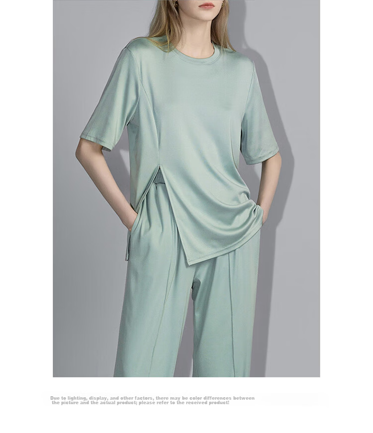 Demana Lazy Wear Set Spring Summer Round Neck T-Shirt and Casual Pants Two-Piece Set for Women Fashion 13