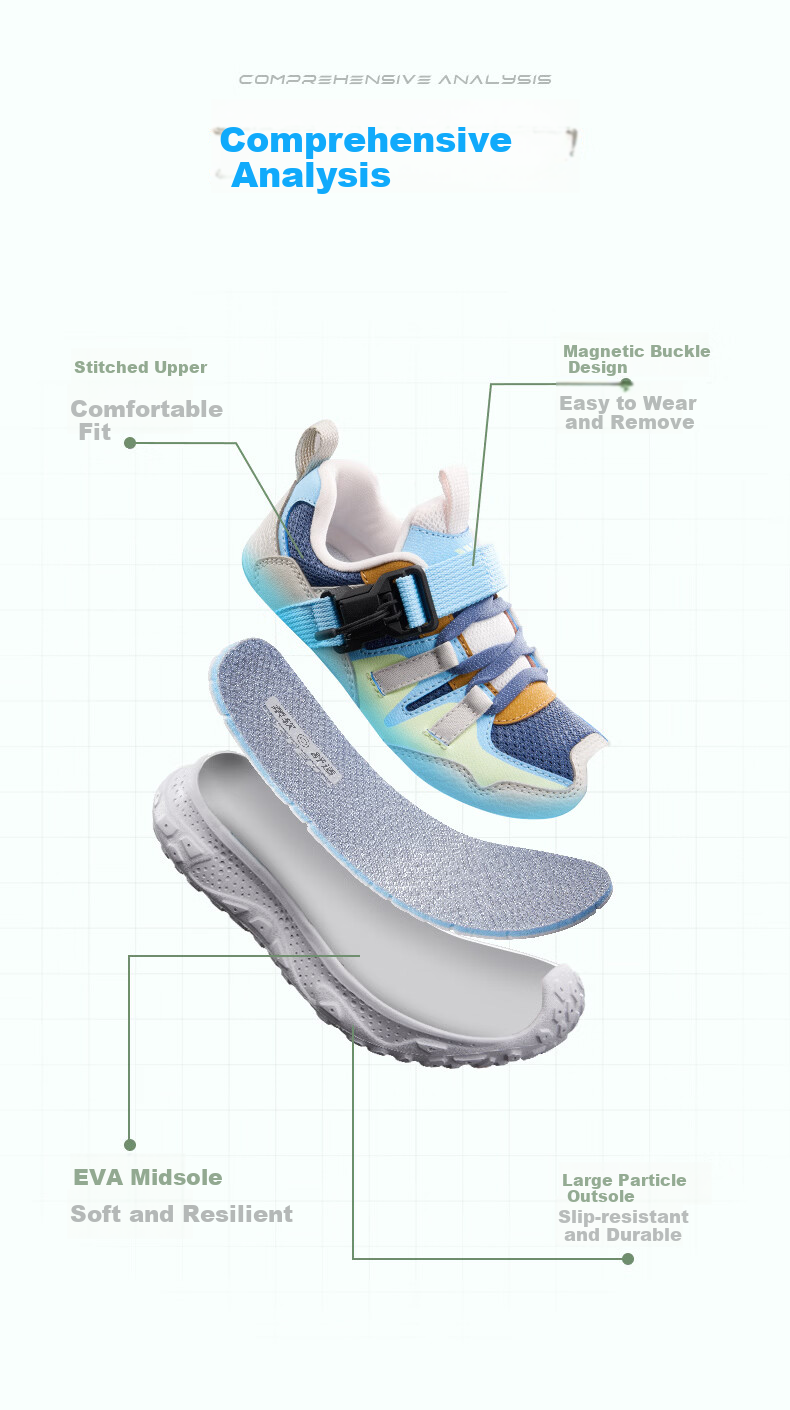 Xtep Kids Boys Magnetic Buckle Casual Shoes Leather Mesh Sports Shoes Persian Blue/Glow Blue Size 33 3