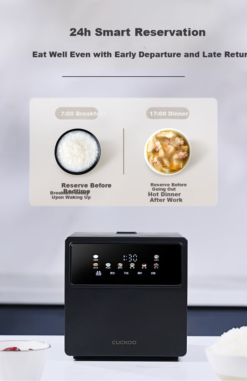CUCKOO Korean Brand Non-Stick Inner Pot Multifunctional Smart Temperature Control 24-Hour Reservation Black Micro Pressure Rice Cooker 2L 1-2 Servings CR-0410MB 7