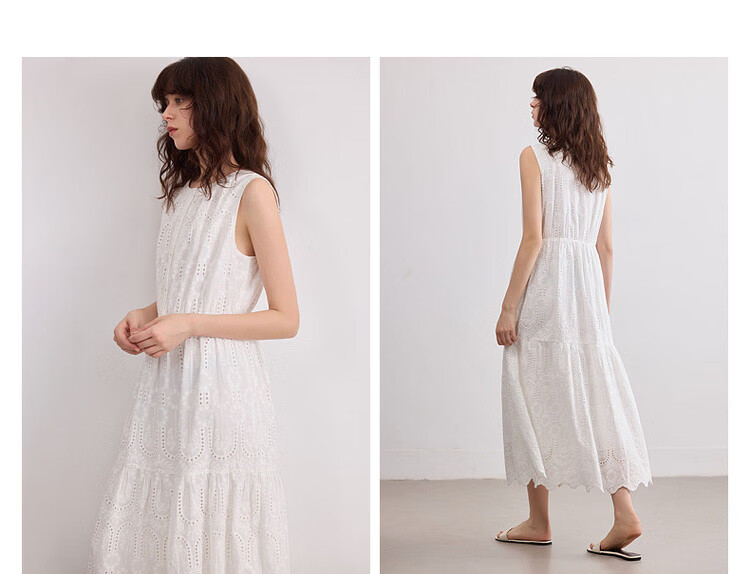 Demana [Cloud Breath Pure Cotton] Summer Artistic Fresh Heavy Embroidery Sleeveless Waist-Cinched A-Line Mid-Length Dress for Women 11