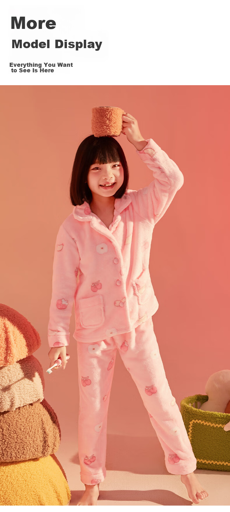 LangSha Kids Autumn Winter Thickened Double-Sided Flannel Fleece Loungewear Set for Boys and Girls, Size 110 11