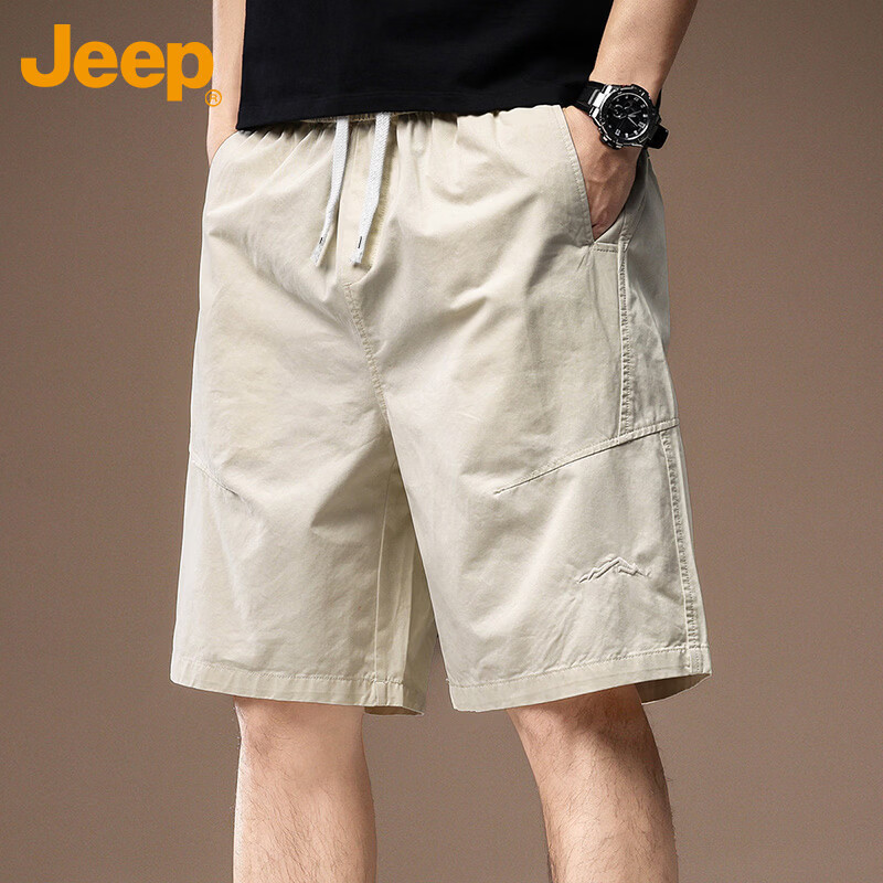 JEEP Men's Summer Cotton Thin Casual Shorts Workwear Five-Point Pants Off-White 3XL