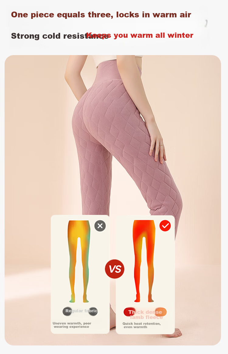 MiiOW Cotton Pants for Women, New Style for 2024, Inner Wear for Autumn And Winter, Diamond Pattern, Fleece-Lined, Thickened, High-Waist Leggings, Ultra-Thick Warm Pants 5