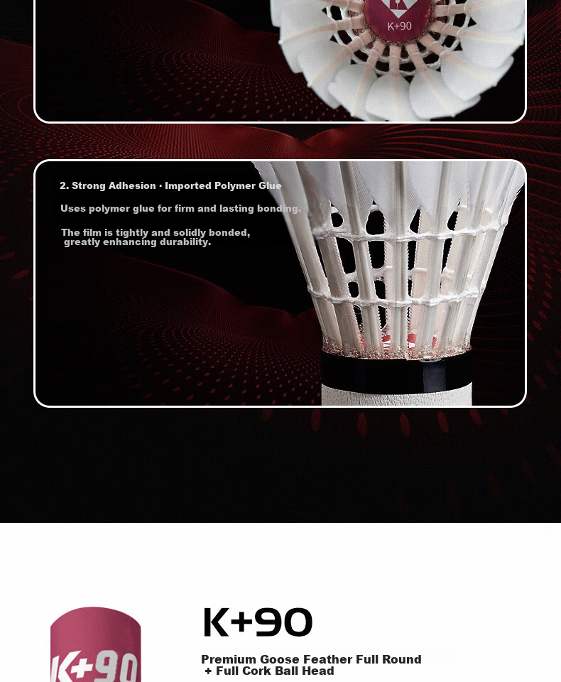 KUMPOO Feather Badminton Shuttlecocks Durable Stable Flight Tournament Grade Training Competition Goose Feathers 12-Pack K+90 Speed 77 9
