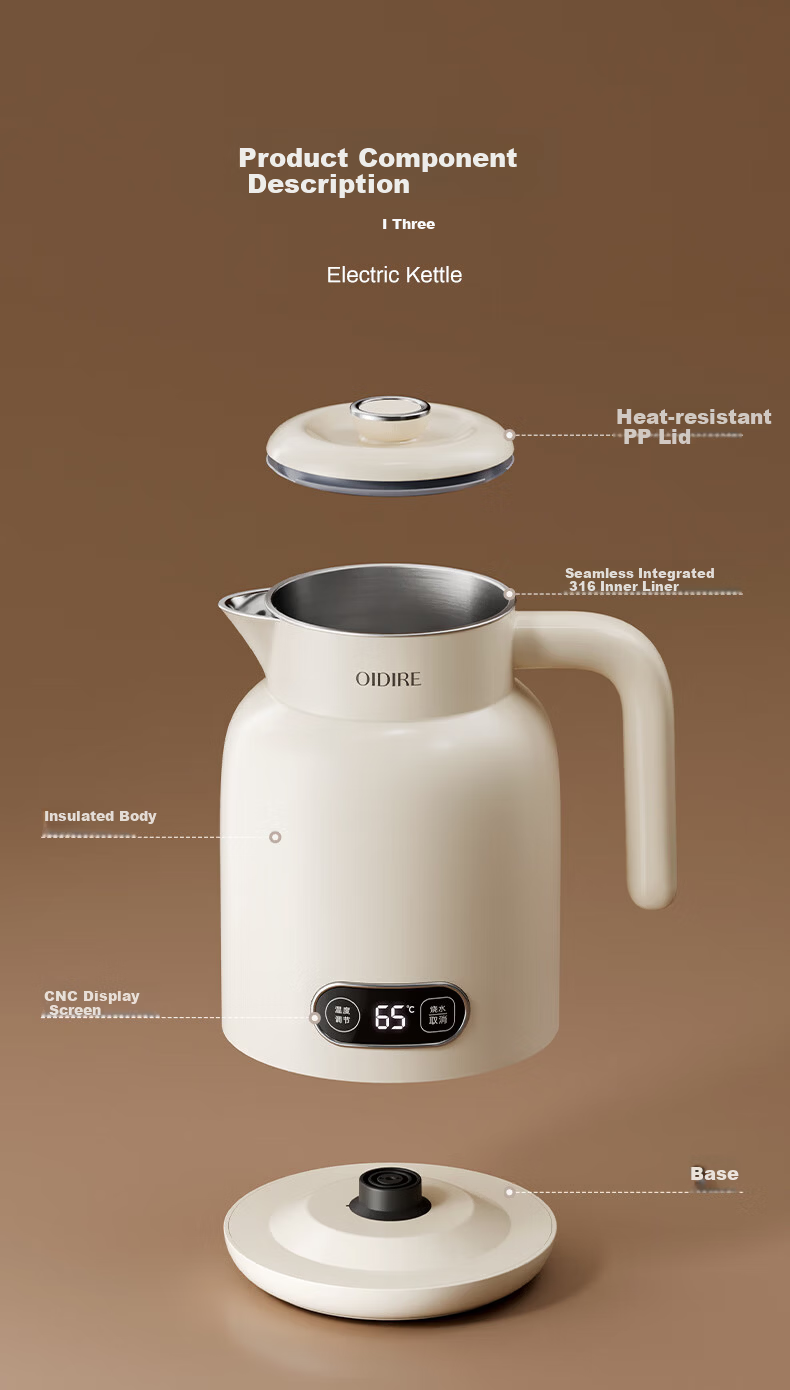 OIDIRE Smart Temperature Control Kettle Electric Water Kettle Multi-Stage Temperature Adjustment 316 Stainless Steel Seamless Inner Liner Insulated Health Kettle 1.2L ODI-DR10 15