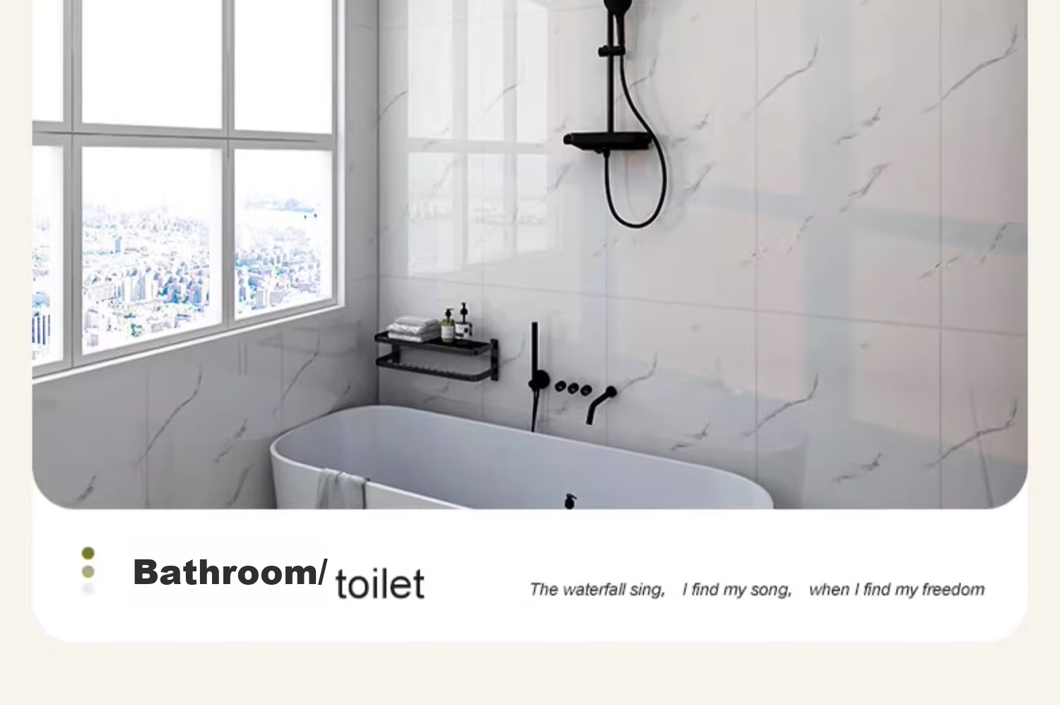 Quanpinwu Imitation Tile Self-Adhesive Waterproof Bathroom Wall Sticker Jazz Gray 5 Pieces 11