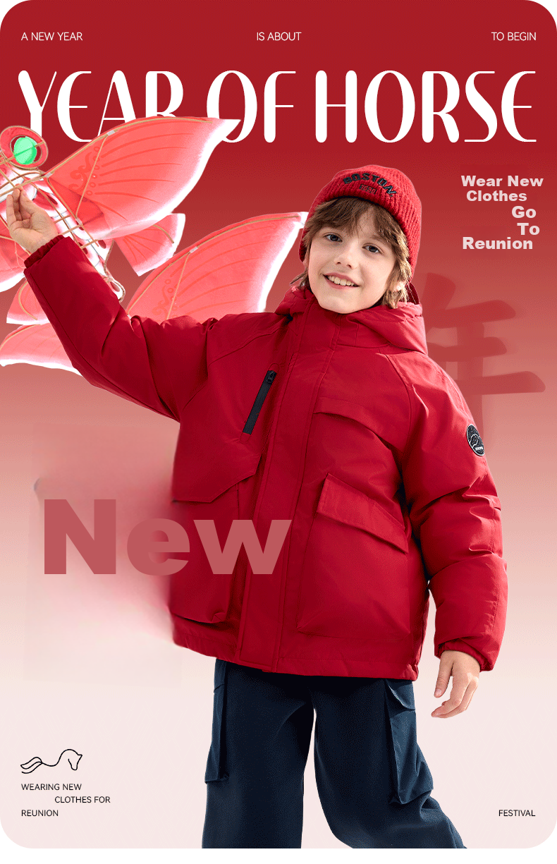 Baleno Kids Winter 2025 New Thickened Fleece Lined Waterproof Cotton Jacket Red Boys Girls Outerwear 1
