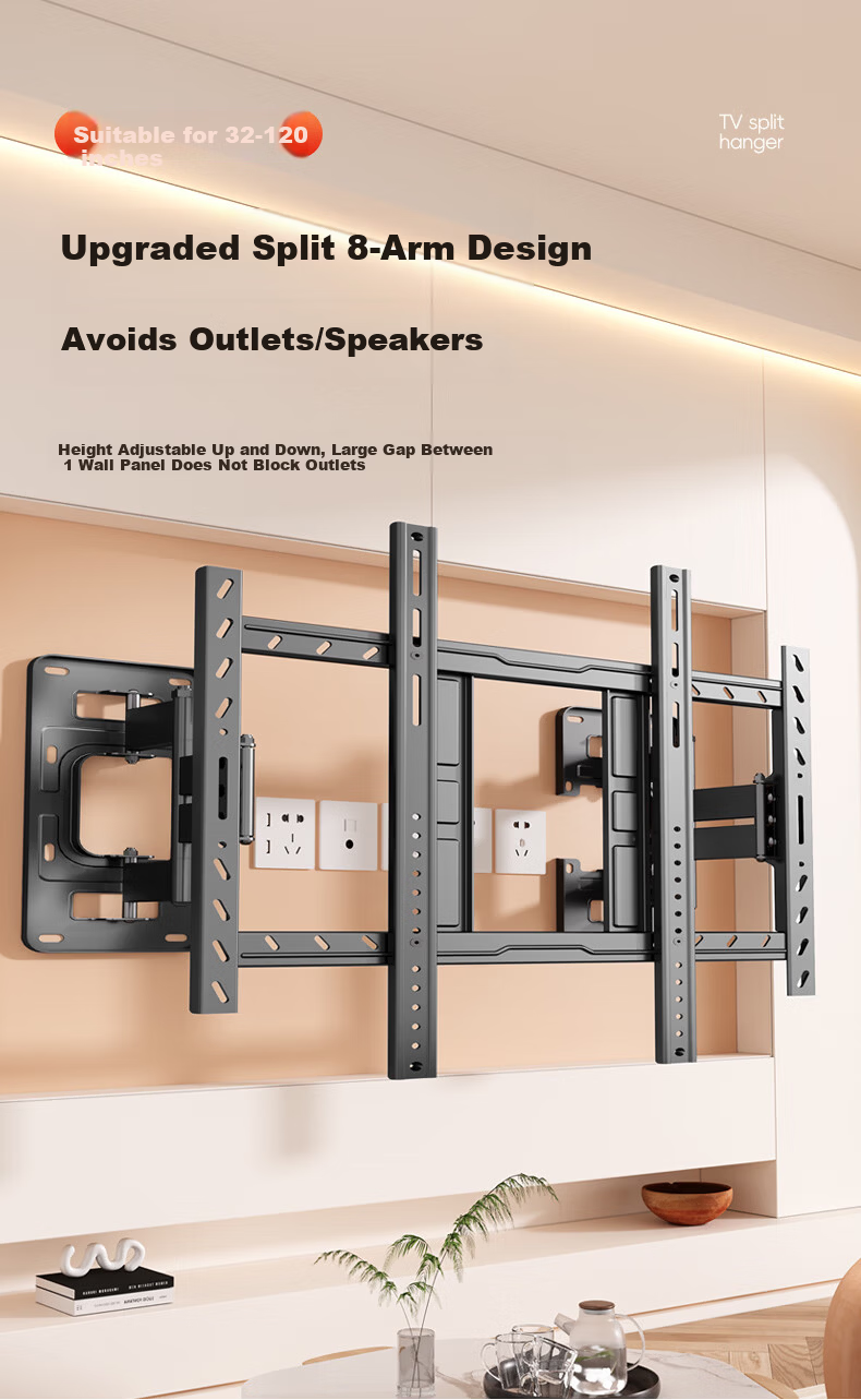 Kaiqi TV Mount 60-120 Inch Ultra-Thin Recessed Telescopic Large Screen TV Bracket Compatible with TCL, Thunderbird, Hisense, Huawei, Sony, Xiaomi, Avoids Socket and Does Not Block Subwoofer 2