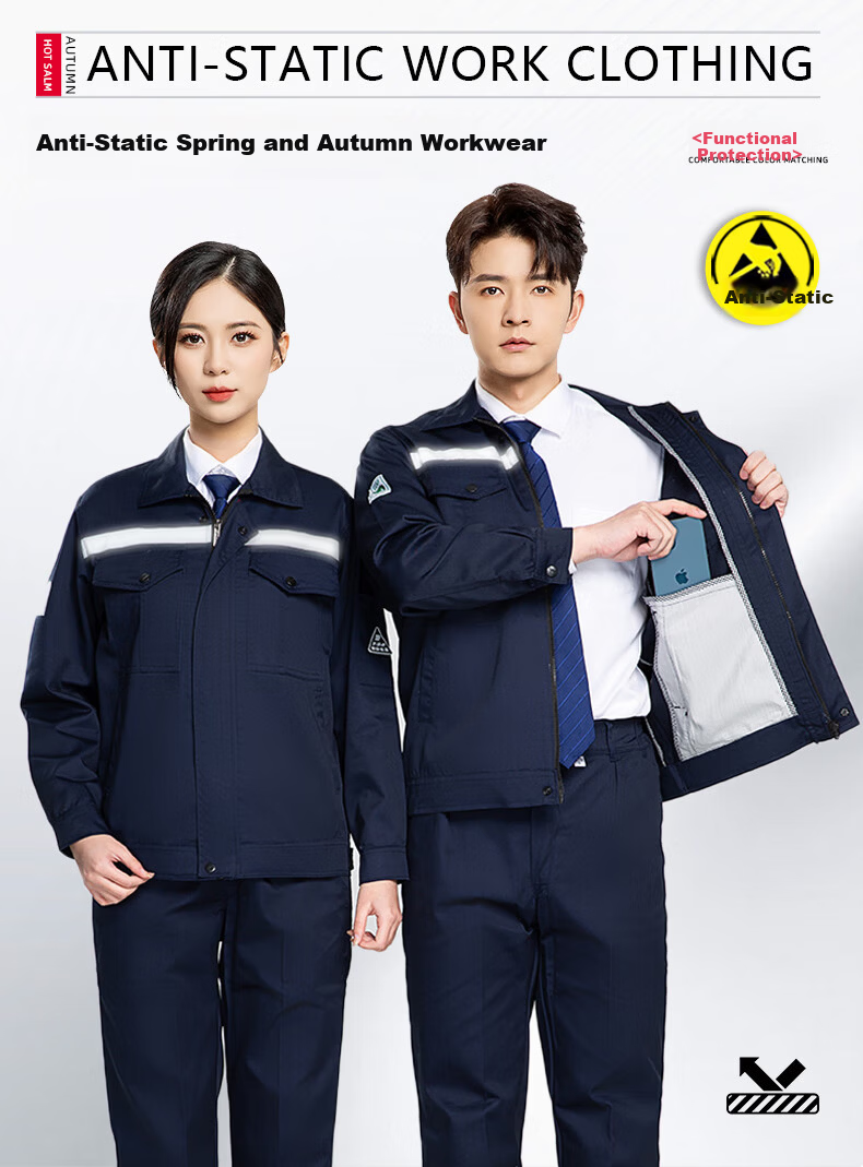 Laurie Anti-Static Workwear Men's Spring and Autumn Long Sleeve Work Jacket Reflective Durable Auto Repair Construction Labor Protective Clothing Electric Power Grid Welder Workwear Customizable 2