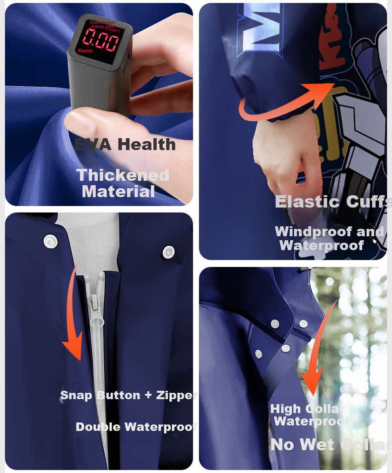 Moremerry Children's Raincoat for Boys And Girls, Full-Body Waterproof Poncho for Primary And Secondary School Students, Navy Blue Mecha Design, Size 4XL 19